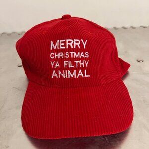 MERRY CHRISTMAS YA FILTHY ANIMAL Trucker  Hat Strap Red Corduroy New With Tags!!